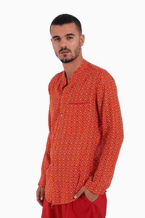 Shirt in printed cotton gauze with button down